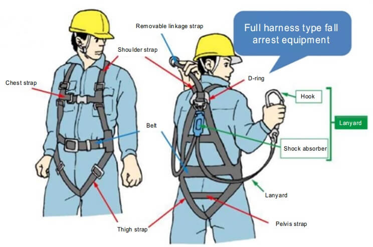 Structure and part identification of full harness type fall arrest equipment