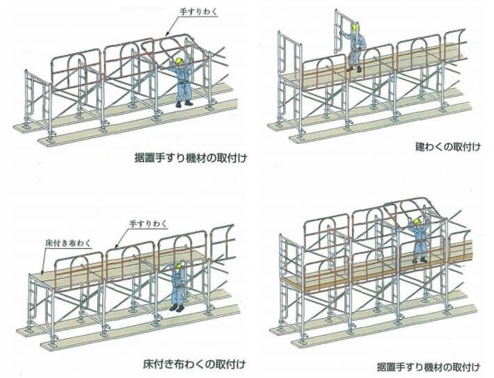 手すり先行工法などの例