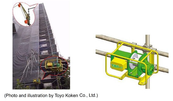 Winches for unloading scaffolding