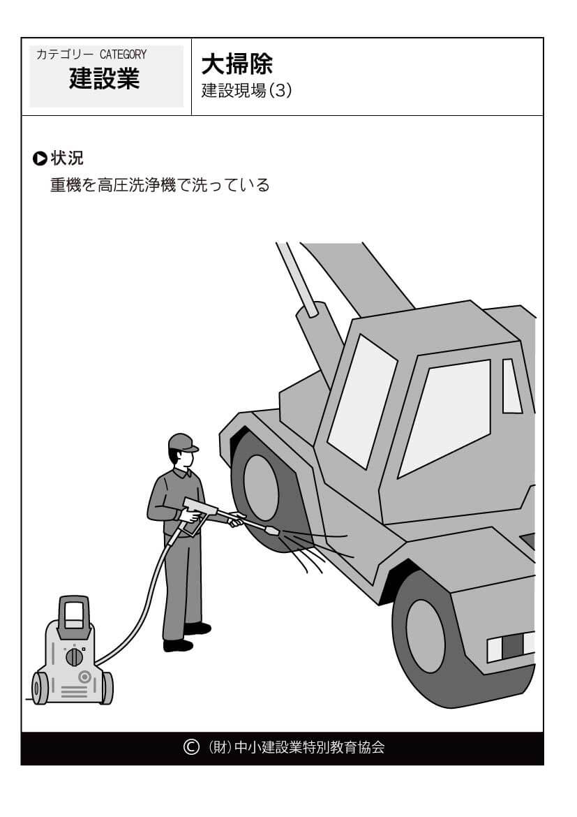 重機を高圧洗浄機で洗っている