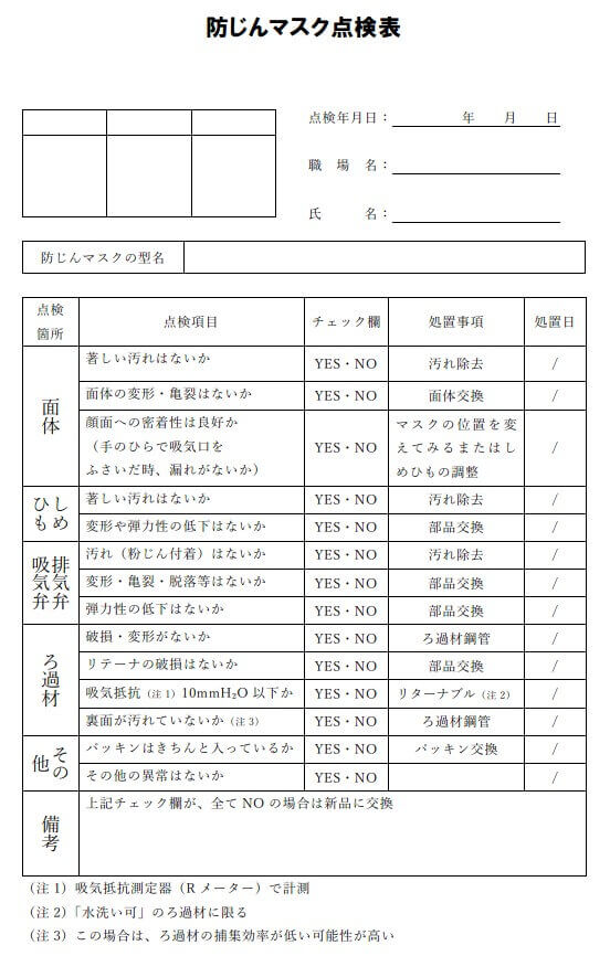 表 4 5 防じんマスク点検表